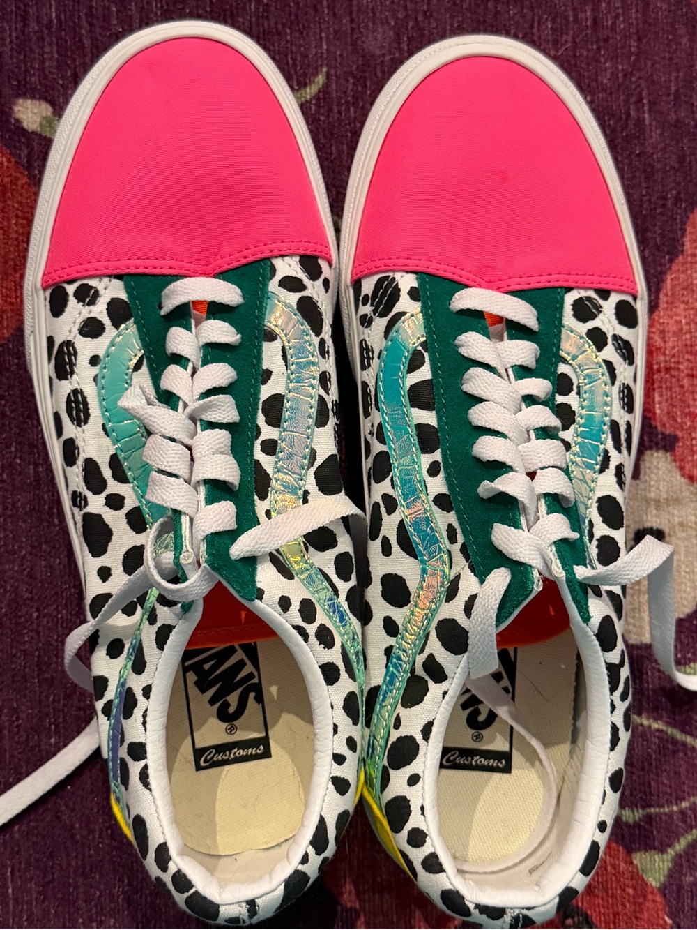 Vans Women's Low Top Sneakers in Hot Pink, Teal & Dalmatian Print